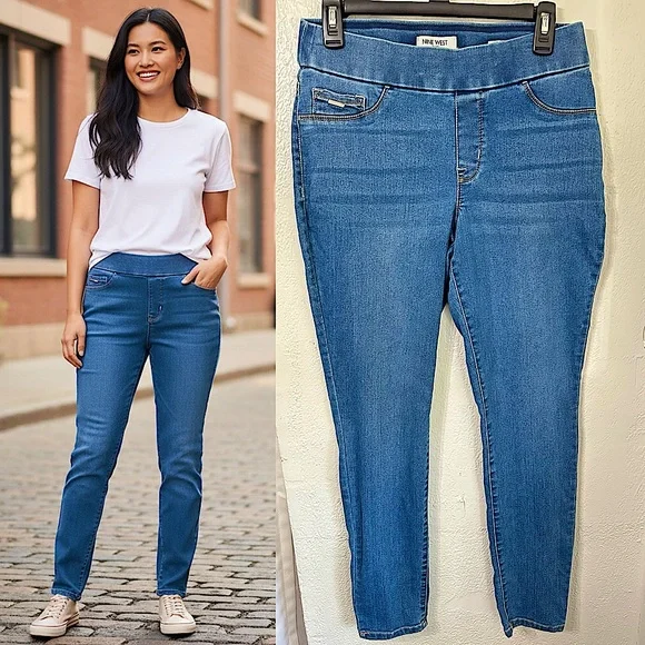 NINE WEST Women’s HEIDI PULL ON SKINNY Blue Jeans size 6 - Picture 1 of 6